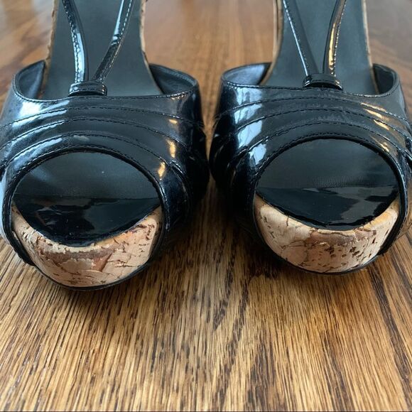 Saks Fifth Ave black leather cork stilettos - Picture 6 of 7